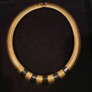 Monet Vintage Flex Gold Tone Omega Collar Necklace with black enamel